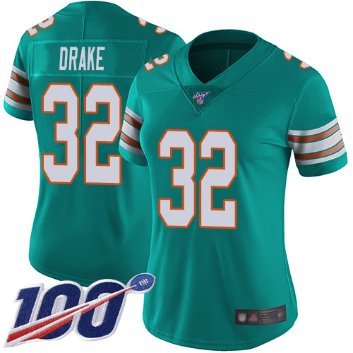 Nike Miami Dolphins #32 Kenyan Drake Aqua Green Alternate Women Stitched NFL 100th Season Vapor Limited Jersey->women nfl jersey->Women Jersey
